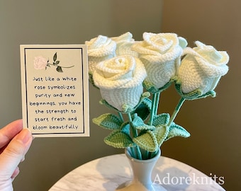 Personalisierte emotionale Unterstützung + Mini fürsorgliche handgemachte Häkelarbeit positive Rose / Zimmerpflanze, Geschenke der Mutter für ihn / sie, Schreibtisch-Buddy, Wohnkultur