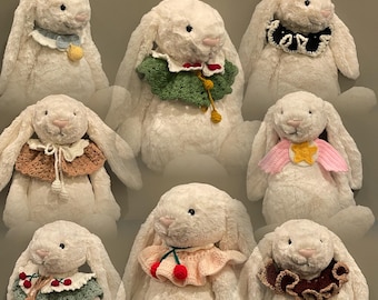 Ręcznie robiony na szydełku szalik Jellycat w miniaturze dla lalek, dodatek, strój pasujący do Jellycat/pluszowej zabawki Bashful Bunny o wymiarach 25-38 cm.