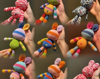 Handgemachtes Häkeln Regenbogen Häschen Plüsch,Stofftier,Geschenk zum Muttertag für Ihn/Sie,Desk Buddy
