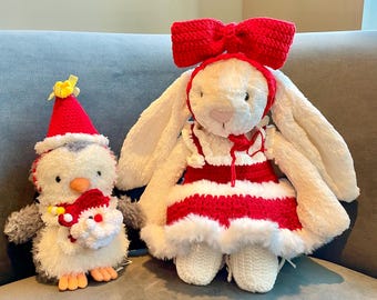 Personalisierte Mutter häkeln Jellycat Zubehör Geschenke, Miniatur-dressing-Outfits für Jellycat 25-38 cm schüchterner Häschen / kleiner Pinguin