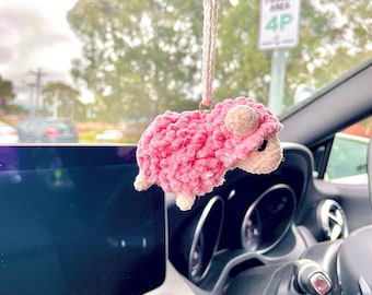 Handgemachtes gehäkeltes Schaf / Ziege Plüsch-Puppe Autozubehör / Spiegel hängen, Schlüsselanhänger, Auto / Taschenanhänger Geschenke für sie, niedliches Autodekor, einzigartiges Geburtstagsgeschenk