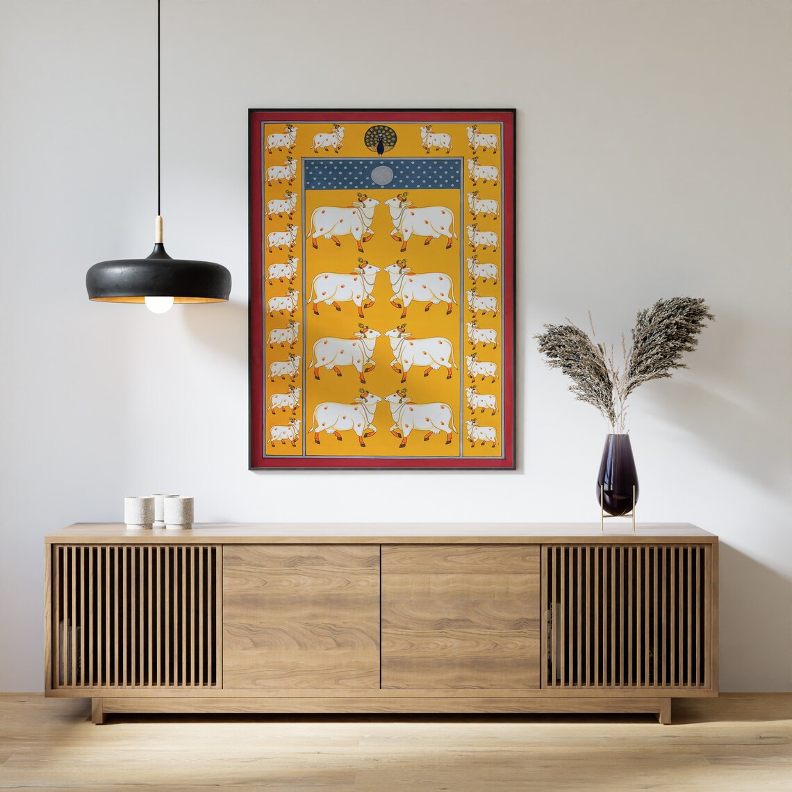 Divine Cow in Pichwai Art Living Room Decor Digital Printable Pichwai