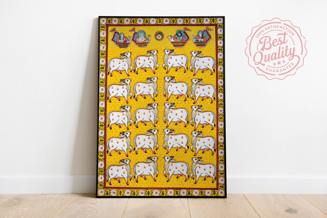 Divine Cow in Pichwai Art Digital Printable Pichwai Painting of
