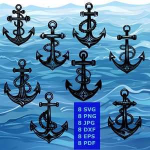 Anchor Vector Art Bundle, Anchor Svg, Nautical Svg, Anchor Silhouette - 8 Designs in 6 Formats - Digital Download