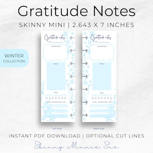 Skinny Mini Winter Happy Planner Printable, Simple Gratitude Notes for Disc Planners, Mood & Affirmations Tracker with Cut Lines image 1