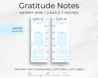 Skinny Mini Winter Happy Planner Printable, Simple Gratitude Notes for Disc Planners, Mood & Affirmations Tracker with Cut Lines