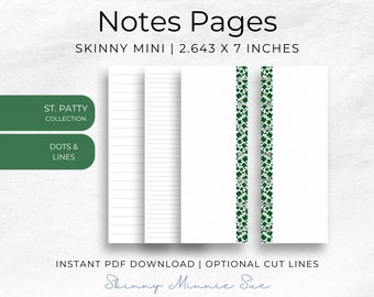 Skinny Mini St. Patty Notizen Happy Planner Printables für Disc-Planer, minimalistische Punkte und linierte Seiten mit Rändern, sofortiger PDF-Download