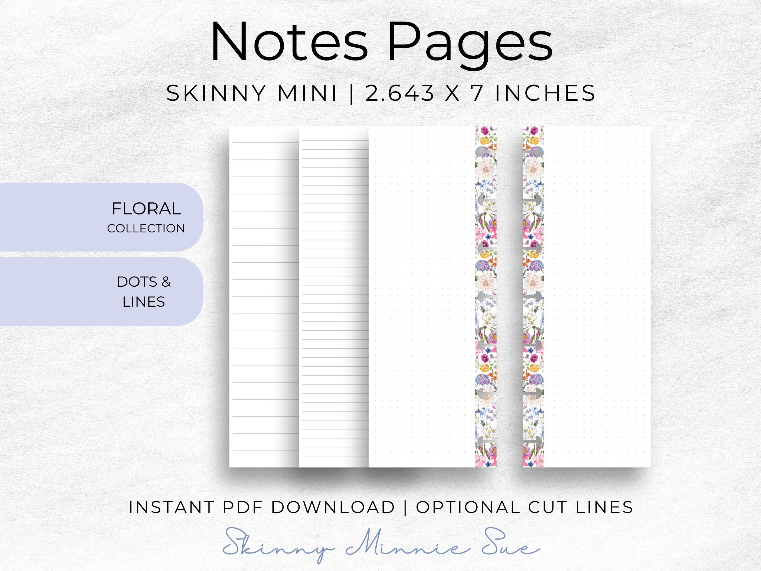 Skinny Notes Skinny Mini Floral Notes Pages: Dots, Lines (PDF Download) - Etsy