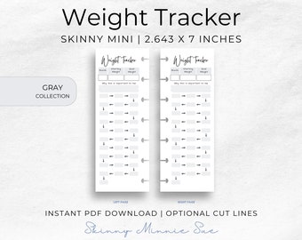 Skinny Mini Grey Happy Planner Printable, tägliches Gewicht-Tracker, aufzeichnen monatlicher Ziele & was du verlierst, Schnittlinien, sofortiger PDF-Download