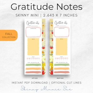 Skinny Mini Fall Happy Planner Printable, Simple Gratitude Notes for Disc Planners, Mood & Affirmations Tracker, Cut Lines, Instant Download image 1