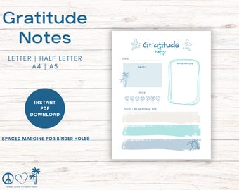 Simple Gratitude Notes, Mood and Affirmations Tracker, Planner Printables in Letter Half Letter A4 and A5 Sizes, Instant PDF Download