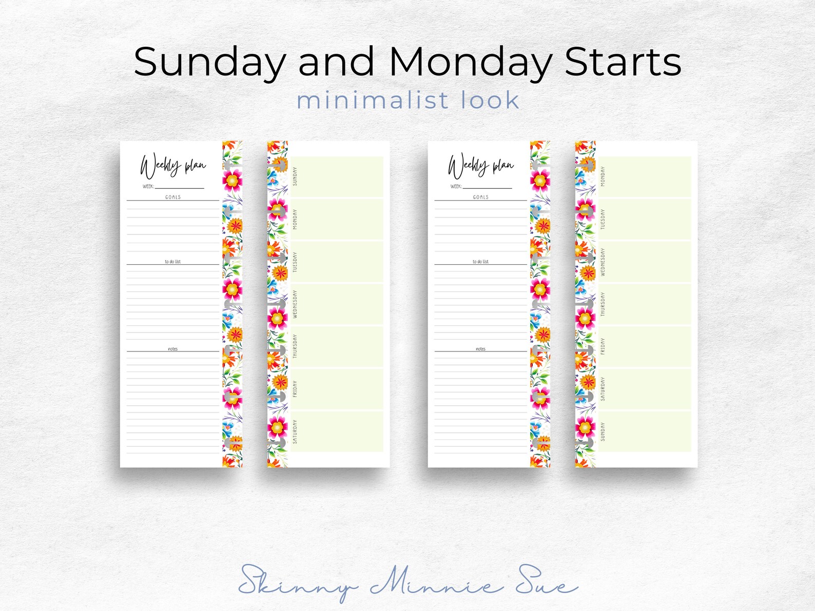 Skinny Mini Weekly Planner Printable: Brights Floral Design (PDF ...