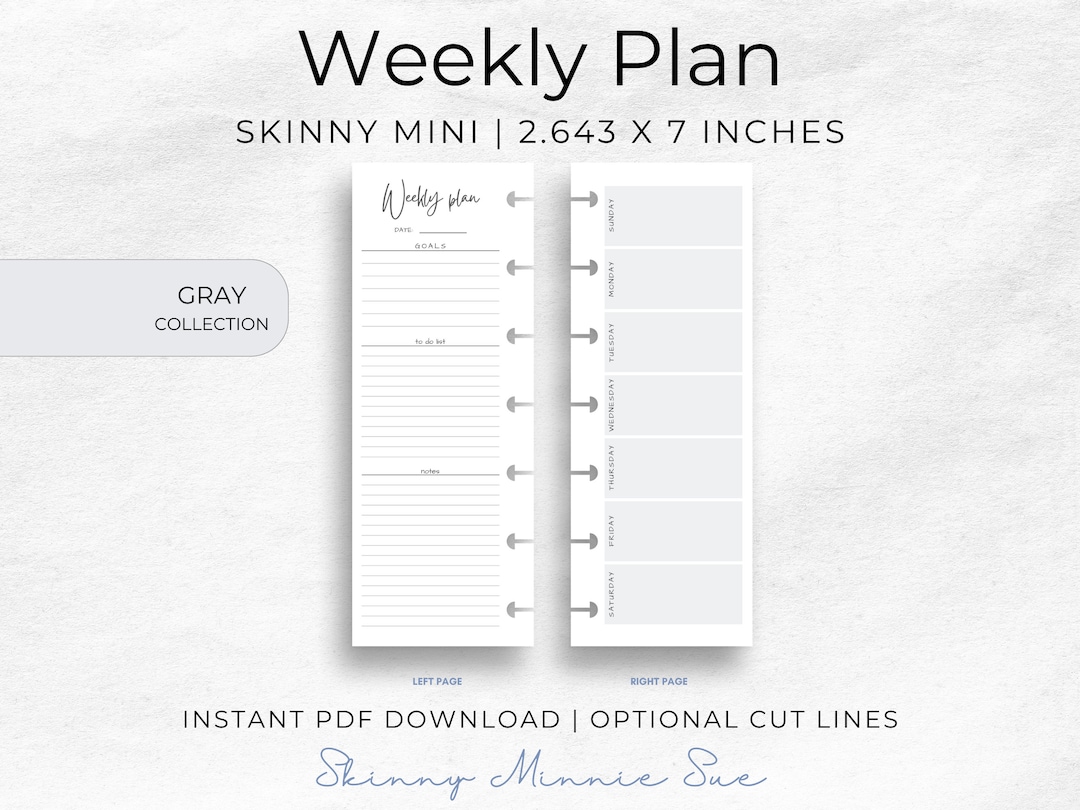 Skinny Mini Gray Happy Planner Printables, Minimalist Weekly Plan