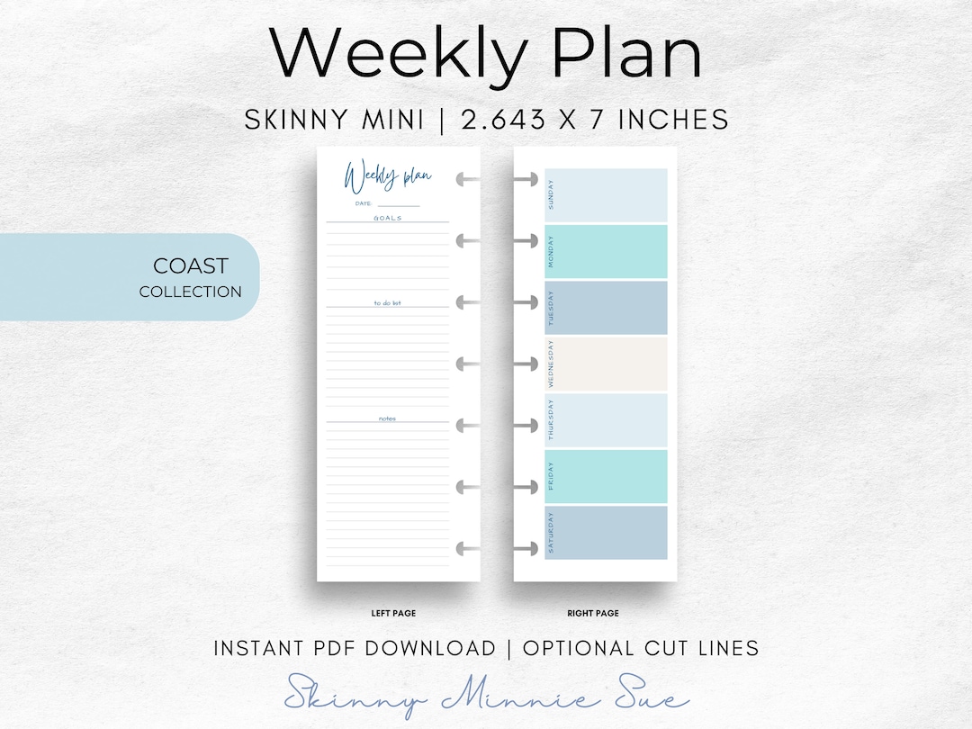 Skinny Mini Happy Planner Inserts: Coast Weekly Plan (PDF Download) - Etsy