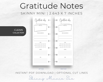 Skinny Mini Clean Gratitude Notes Happy Planner Printable for Disc Planners, Mood & Affirmations Tracker with Cut Lines, Instant Download