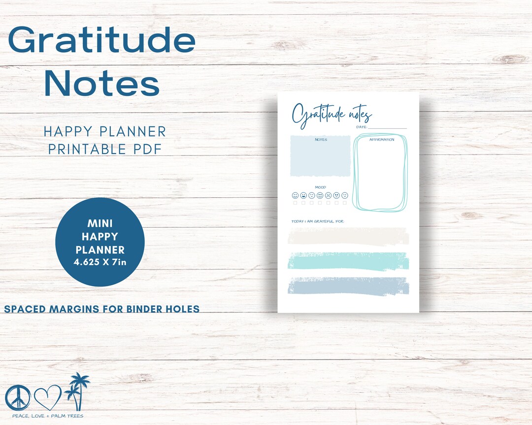 Mini Happy Planner Printable: Gratitude Notes & Mood Tracker (PDF ...