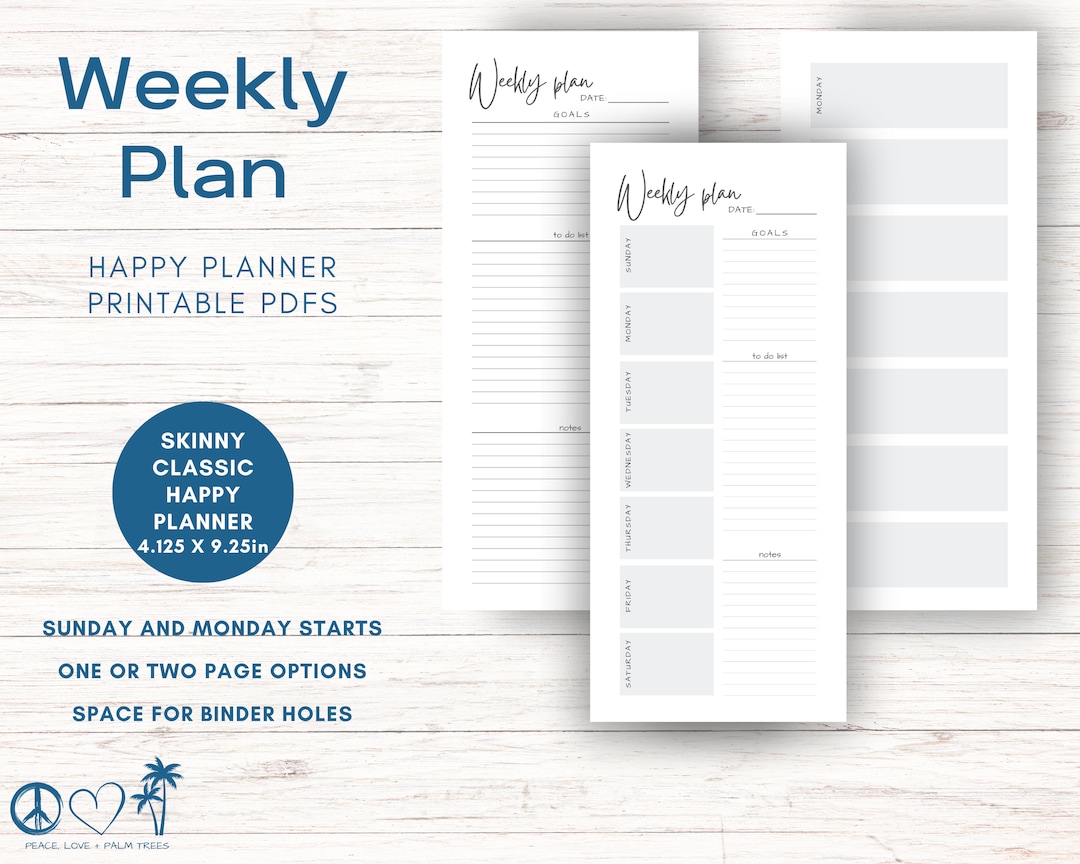 Skinny Classic Happy Planner | Weekly Plan | Printable Weekly Plan ...