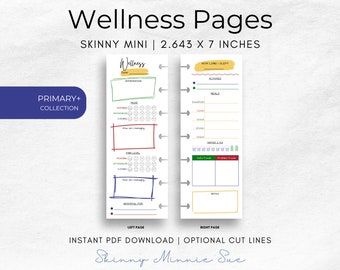 Skinny Primär + Happy Planer zum ausdrucken, Wellness Seiten für Planer, Stimmung & Affirmationen, Gesundheit Tracker, Sofort Download mit Schnittlinien