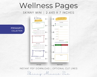 Skinny Primär + Happy Planer zum ausdrucken, Wellness Seiten für Planer, Stimmung & Affirmationen, Gesundheit Tracker, Sofort Download mit Schnittlinien