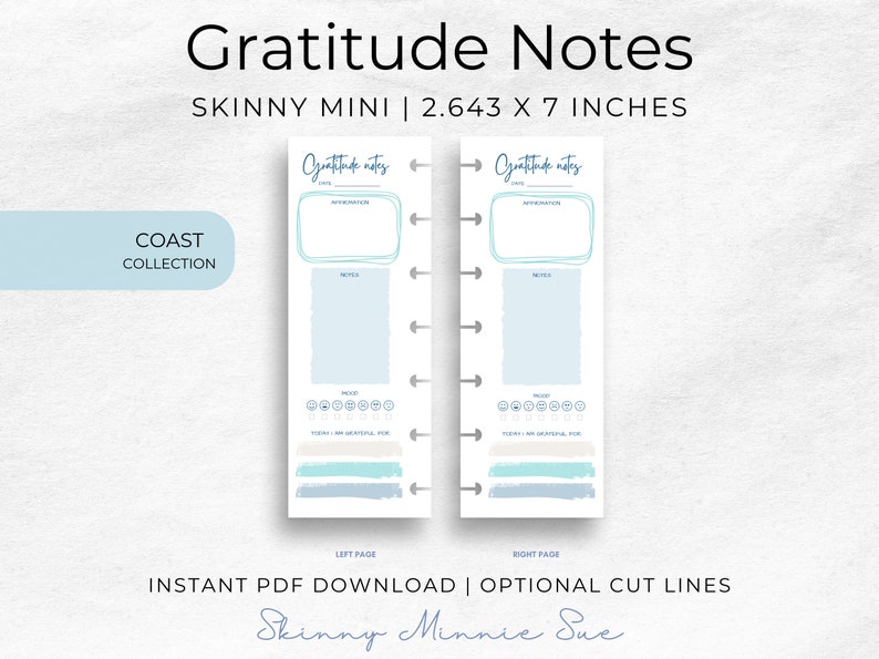 Skinny Mini Coast Happy Planner Printable, Simple Gratitude Notes Discbound, Mood & Affirmations Tracker, Cut Lines, Instant PDF Download image 1