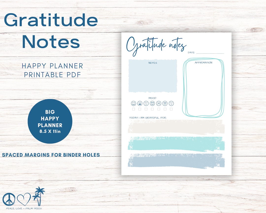 Big Happy Planner Printable, Simple Gratitude Notes for Discbound ...