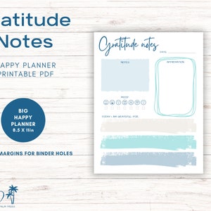Big Happy Planner imprimible, notas de gratitud simples para planificadores en disco, rastreador de estados de ánimo y afirmaciones, descarga instantánea de cartas en PDF