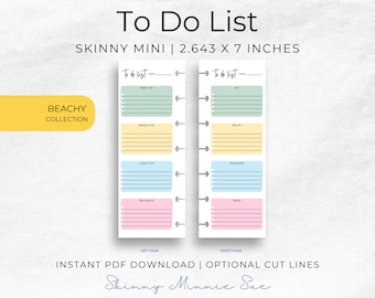 Skinny Mini Beachy To-Do Liste Printable: Disc Planer Einlagen (PDF Download)