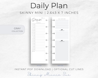 Skinny Mini Grey Happy Planner Printable, Tagesplaner für Disc-Planer, Prioritäten & Terminplaner für Heute, Cut Lines, Instant Download