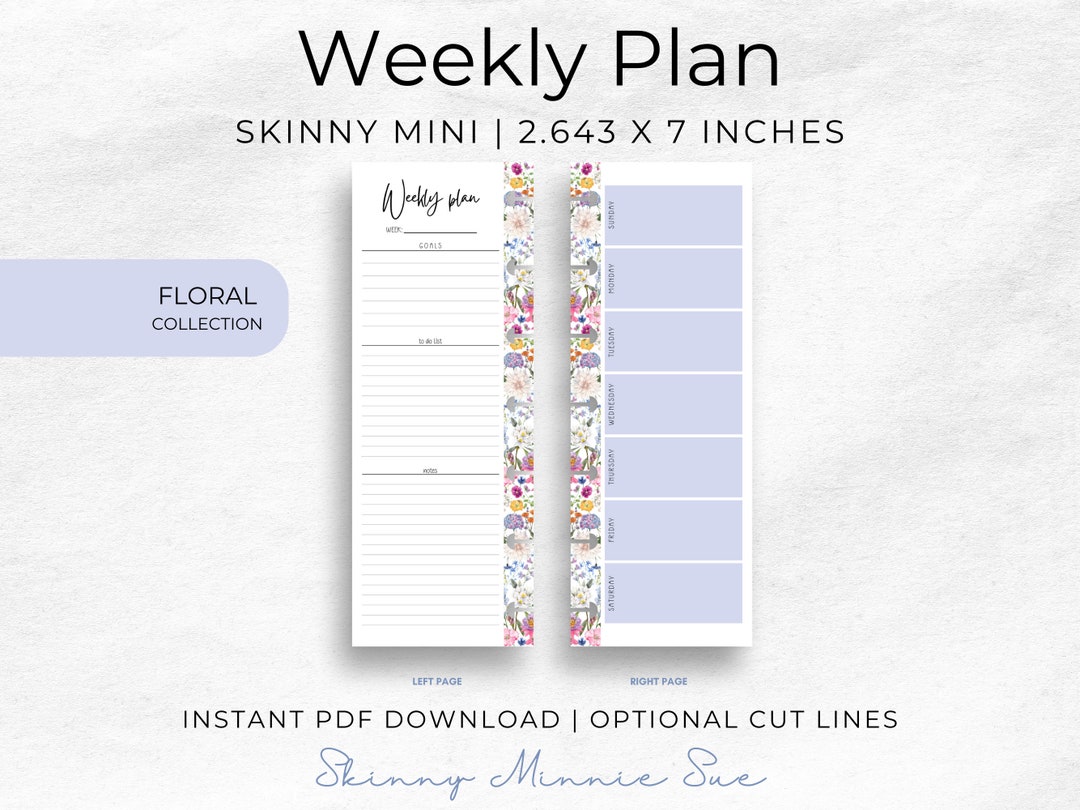 Floral Weekly Planner Inserts: Skinny Mini Printable (PDF) - Etsy