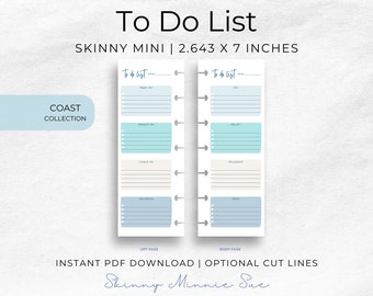 Skinny Mini Coast Happy Planner Printable, Inserts for Disc Planners, Undated Task List, Optional Cut Lines, Instant Download To-do Lists