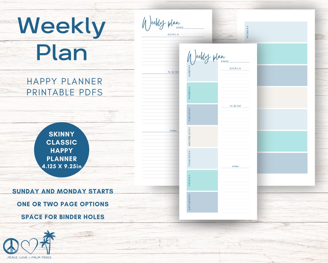 Skinny Classic Happy Planner Printables, Island Weekly Plan Inserts for ...