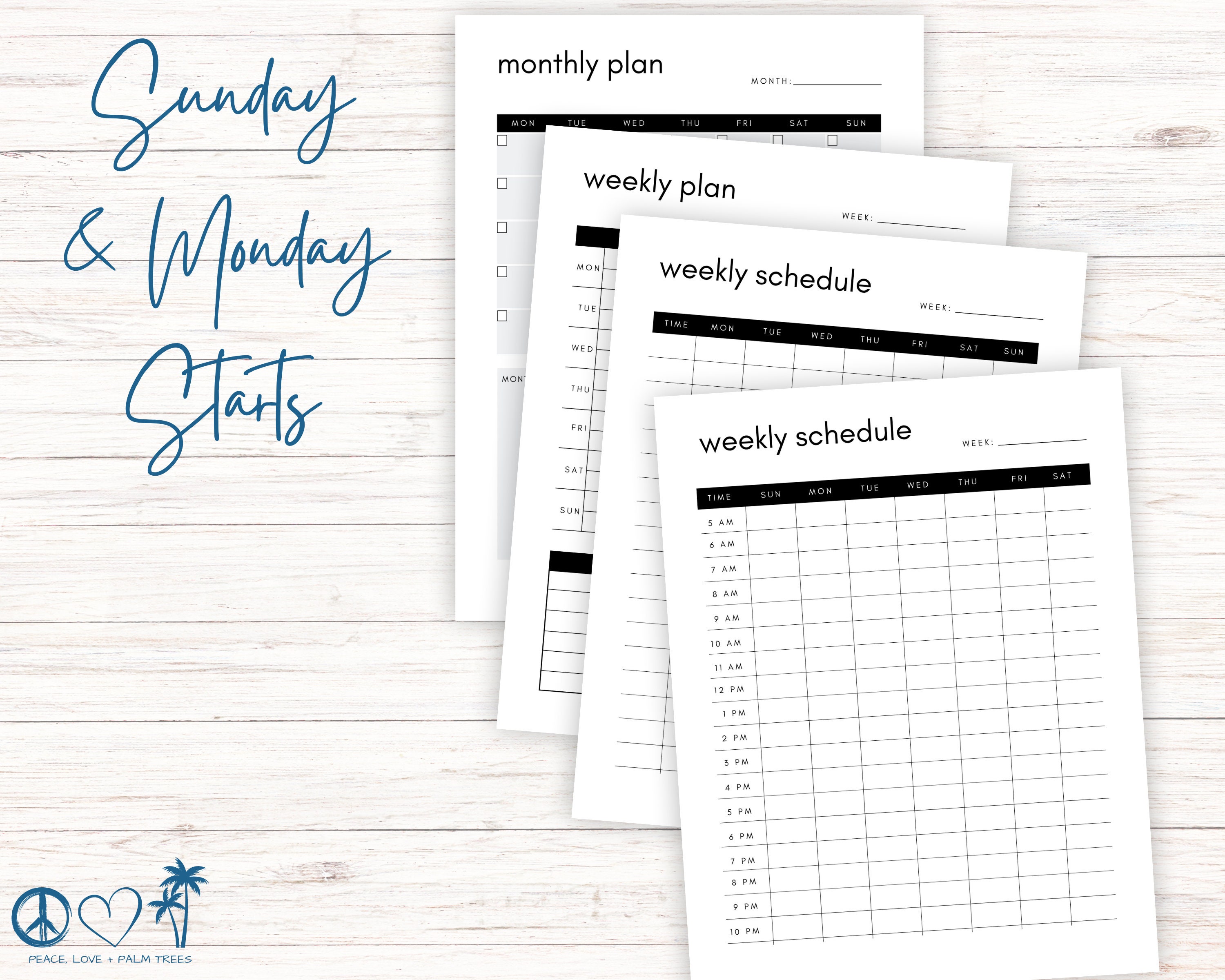 Minimalist Printable Planner Bundle, Daily Weekly Monthly Pages ...