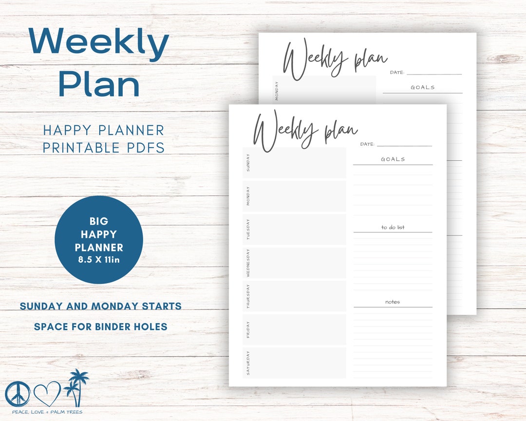 Big Happy Planner Printable: Minimalist Weekly Inserts (PDF Download ...
