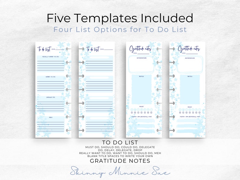 Skinny Mini BUNDLE Winter Happy Planner Printables, Collection includes: daily, weekly, monthly, to do list and gratitude notes image 3