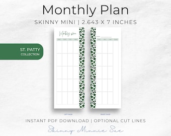 Skinny Mini St. Patty Monthly Plan Happy Planner Printable for Disc Planner, Inserts with Cut Lines, Instant Download & Sunday Monday Starts