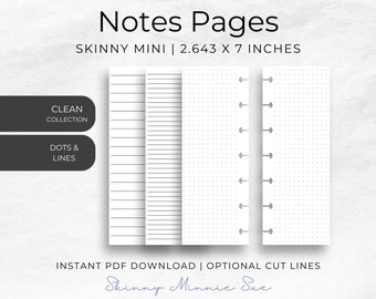 Dünne Mini saubere Notizen, Happy Planner Printables für Disc-Planer, minimalistische Punkte und linierte Seiten mit Rändern, sofortiger PDF-Download