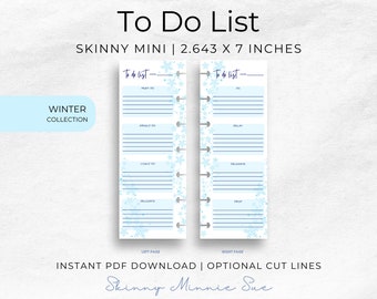 Skinny Mini Winter Happy Planner Printables, Snowflake Inserts for Disc Planners, Undated Task Tracker, Cut Lines, Instant Download Lists