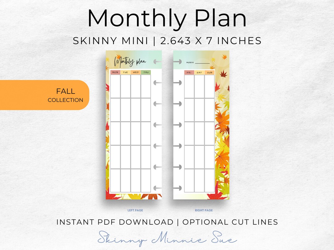 Fall Monthly Planner Inserts: Skinny Mini Printable (PDF Download) - Etsy