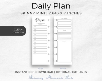 Skinny Mini Clean Daily Plan Happy Planner Printable for Disc Planners, Priorities & Schedule Tracker for Today, Cut Lines, Instant Download