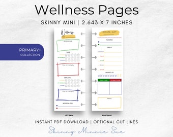 Skinny Mini Primary+ Happy Planner Printable, Wellness Pages for Planners, Mood & Affirmations Health Tracker, Record Your Sleep and Meals