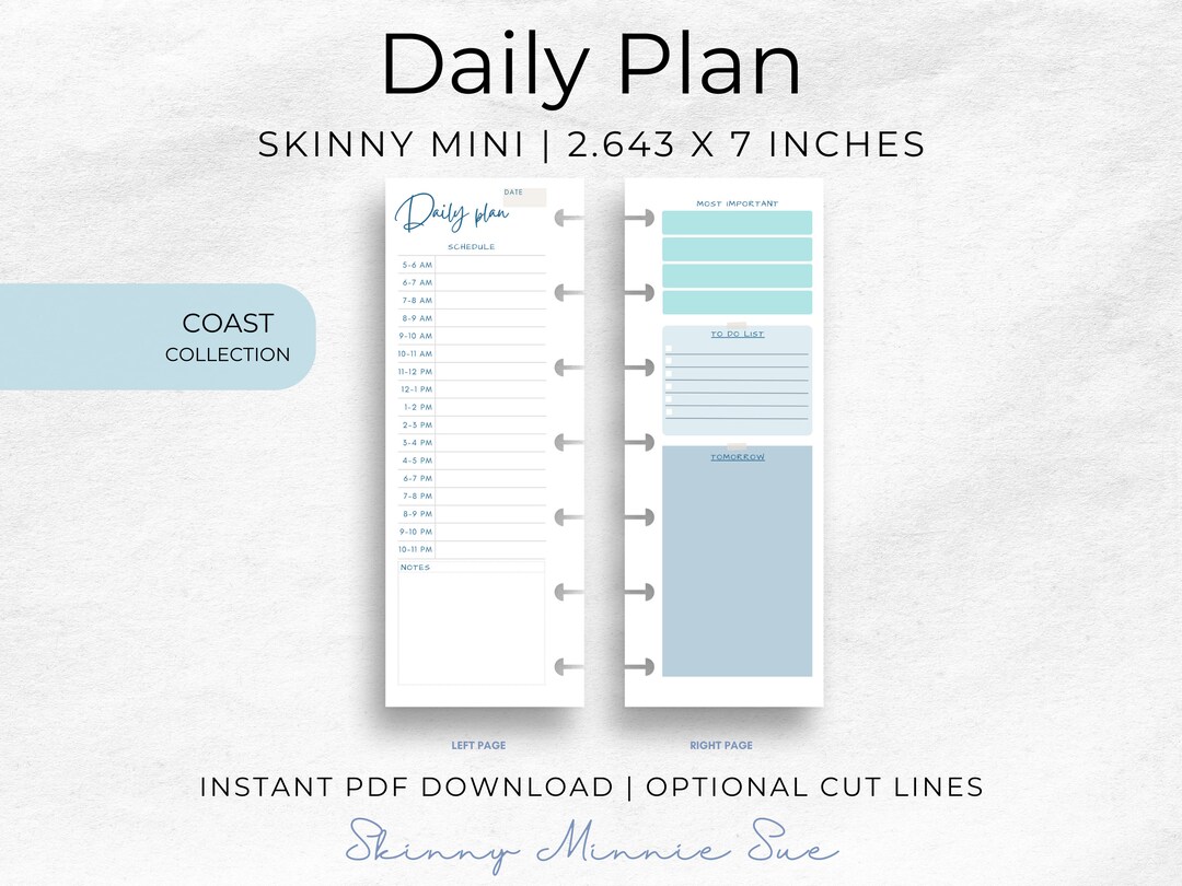 Skinny Mini Coast Happy Planner Printable, Daily Plan Discbound