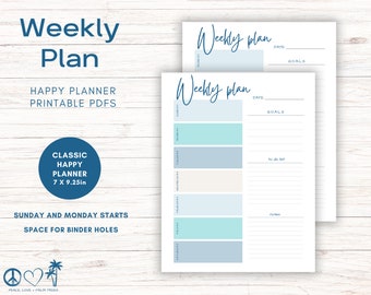 Classic Coast Happy Planner Printables, Island Weekly Plan Inserts for Disc Planners, Printable Instant Download Sunday and Monday Starts