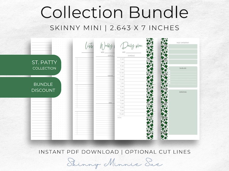 6 pages for the Skinny Mini Planner to include: left and right daily pages, and left pages for: weekly plan, lists, dot grid notes, narrow lines notes. Bundle discount as you get 5 templates for the price of 4 templates. Instant Download PDF.