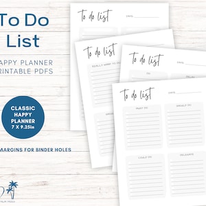 Classic Gray Happy Planner Printables, Minimalist Inserts for Disc Planners, Undated Task Tracker, Printable Instant Download To-do Lists
