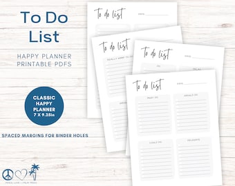 Klasyczne wkładki do planera Happy Planner: szare, minimalistyczne listy zadań do wykonania (plik PDF do druku)