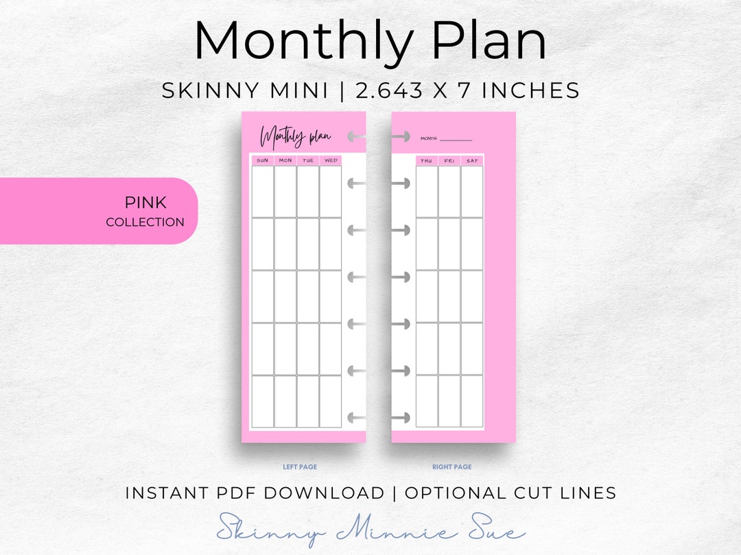 Skinny Mini Happy Planner Printables in Pink Monthly Inserts Etsy