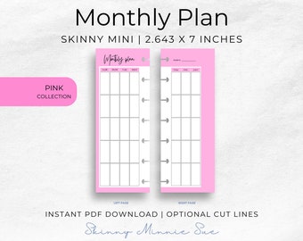 Pink Monthly Planner Inserts: Skinny Mini Happy Planner (Digital Download)