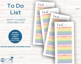 Skinny Classic Happy Planner Printables, Pride Rainbow Inserts for Discbound Planners, Undated Task Tracker, Instant Download To-do Lists
