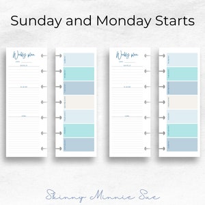 Skinny Mini Coast Happy Planner Printable, Weekly Plan Inserts for Disc Planners, Optional Cut Lines, Instant Download Sunday Monday Start image 2