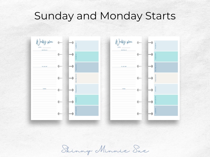 Skinny Mini Coast Happy Planner Printable, Weekly Plan Inserts for Disc Planners, Optional Cut Lines, Instant Download Sunday Monday Start image 2